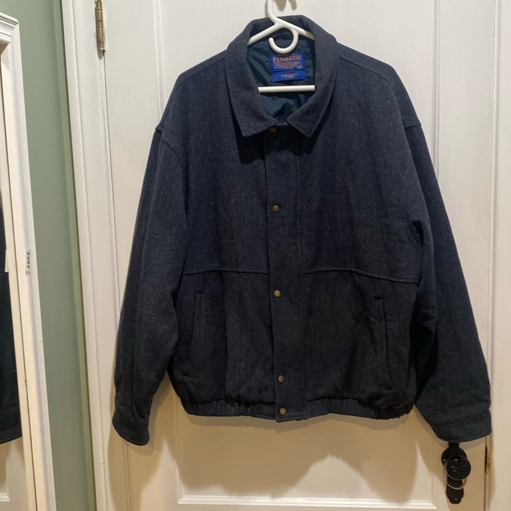 Vintage Pendleton Herringbone Zip Front Coat Xxl - image 1